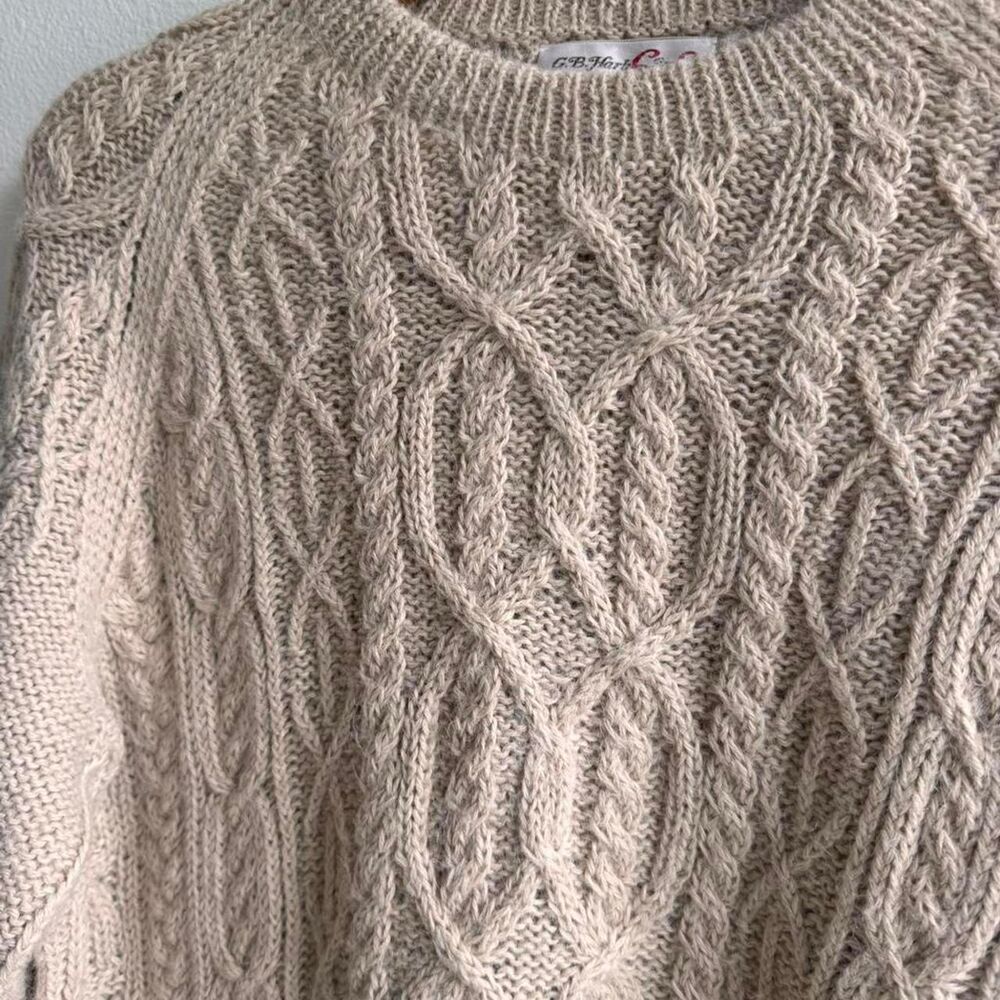 Vintage GB Harber & Son Cream Alpaca Cable Knit Sweater Women’s Small - Picture 3 of 8